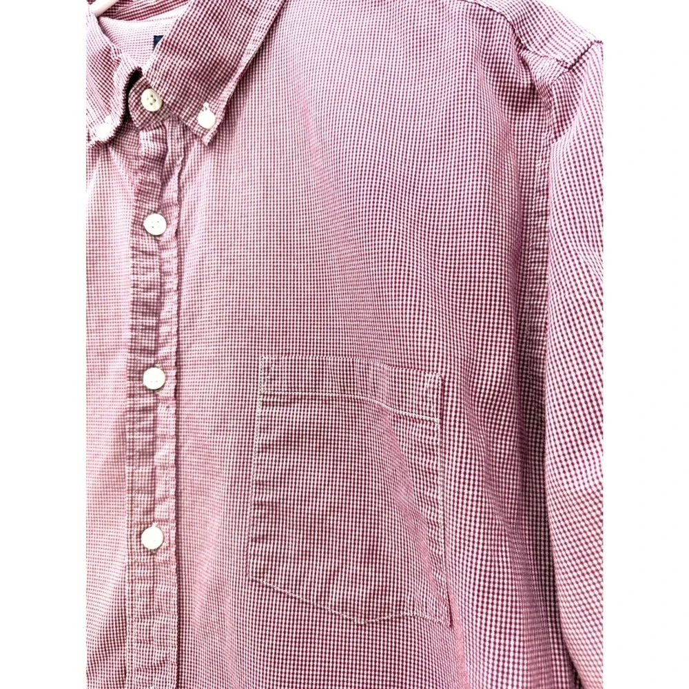 J Crew Red Gingham Button Up Shirt Sz L Preppy Classic Americana Summer Cotton